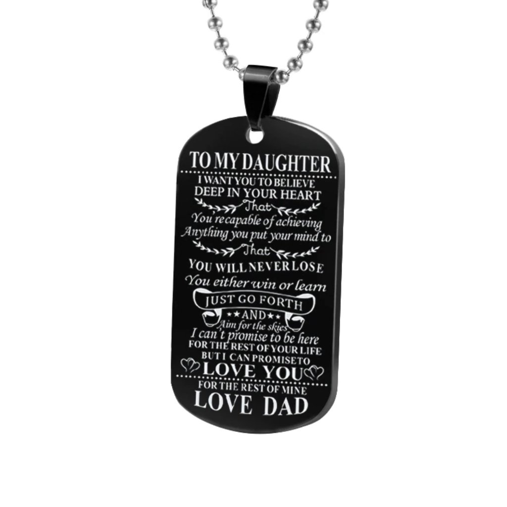 Black Engraved Dog Tag Necklace To Daughter From Dad
